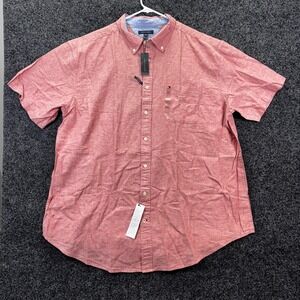 NWT Tommy Hilfiger Mens 3XLT Red Linen Cotton Blend Short Sleeve Button Down
